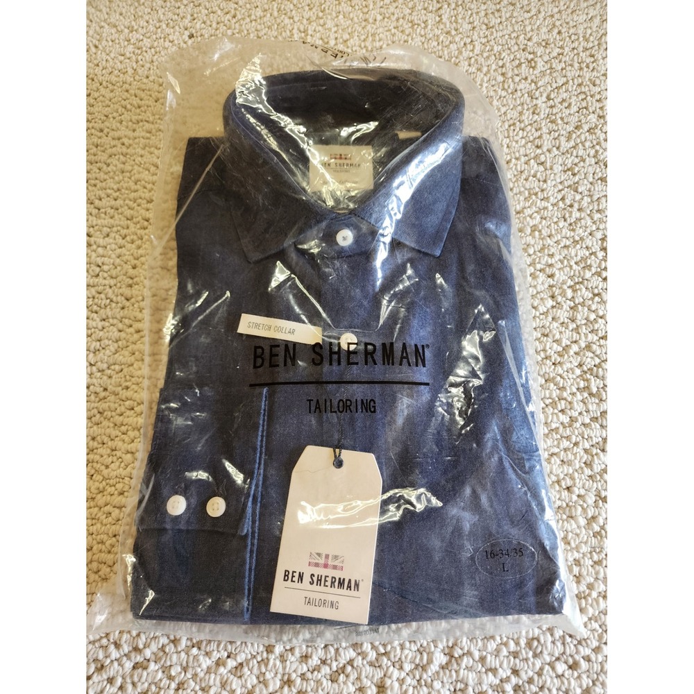 Ben Sherman Tailoring Blue Dress Shirt Size 16 34/35 L Tailored Slim Fit Stretch